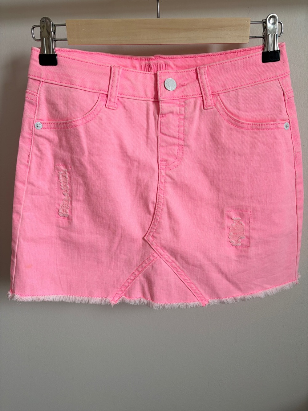 Justice Neon Pink Denim Mini Skirt Kids Size 12 Bright Pink Jean Skirt